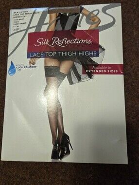 New! Silk Reflections Lace Top Thigh Highs Barely There Size IJ Sheer Toe